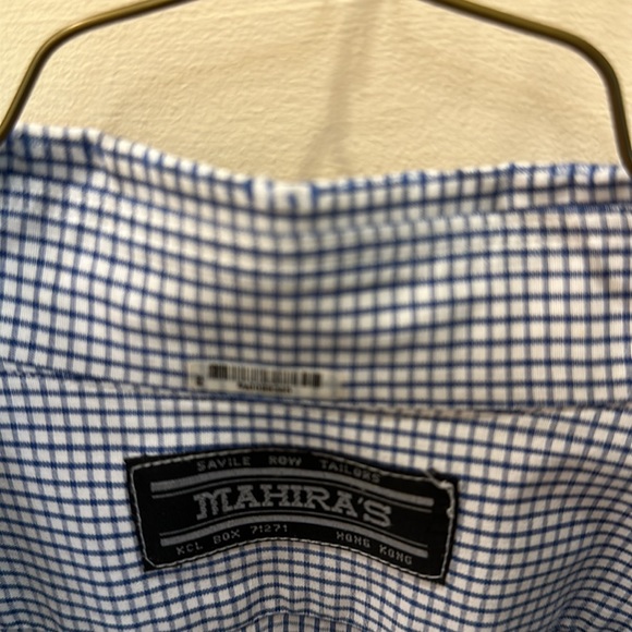 CUSTOM MADE SAVILE ROW TAILORS MENS BUTTON DOWN SHIRT IN BLUE AND WHITE PATTERN - Picture 3 of 8